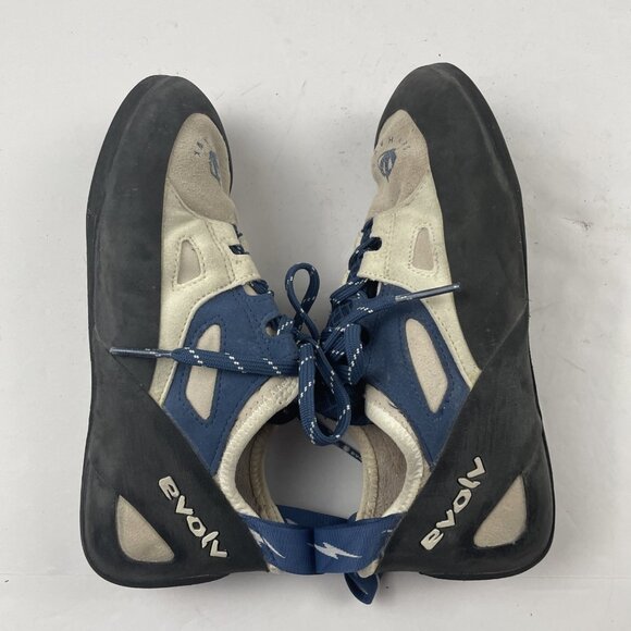 Evolv Skyhawk Rock Climbing Shoes Womens Size 8.5 BLK Blue Cream Leather Lace Up - Picture 4 of 12